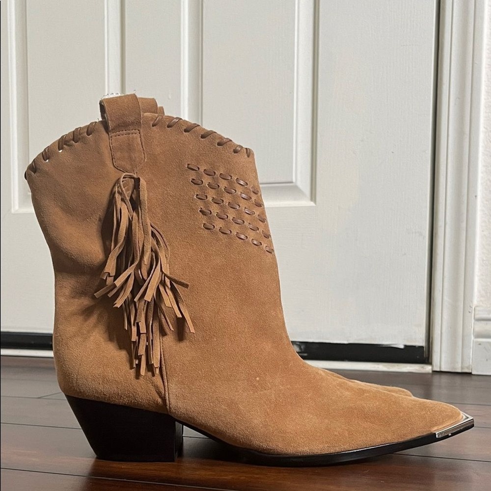 Schutz Alexxa Suede‎ Bootie In Wood Women's size 10.5 Western Rodeo Boho NWT